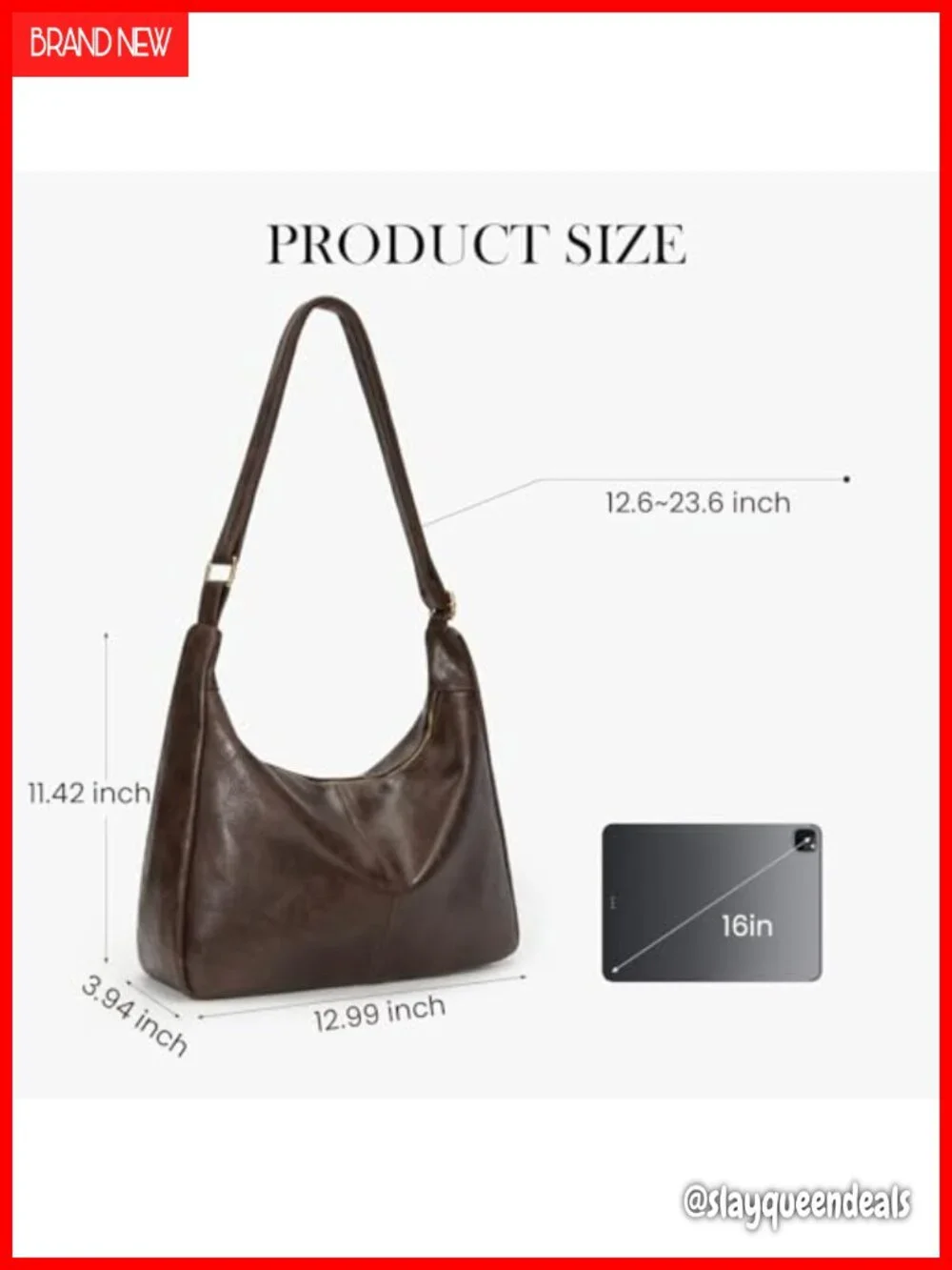 Slouchy Hobo Shoulder Bag PU Leather Crossbody Adjustable Strap Everyday Purse